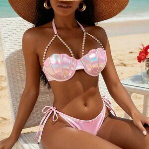 Pink metallic Mermaid Women's Sexy Bikini Swimsuit
